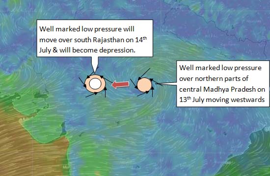 Well Marked Low Pressure over Madhya Pradesh on 13th July 2017