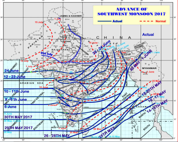 North Limit of Monsoon 1st July 2017