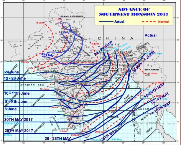 Northern Limit of Monsoon on 14 July