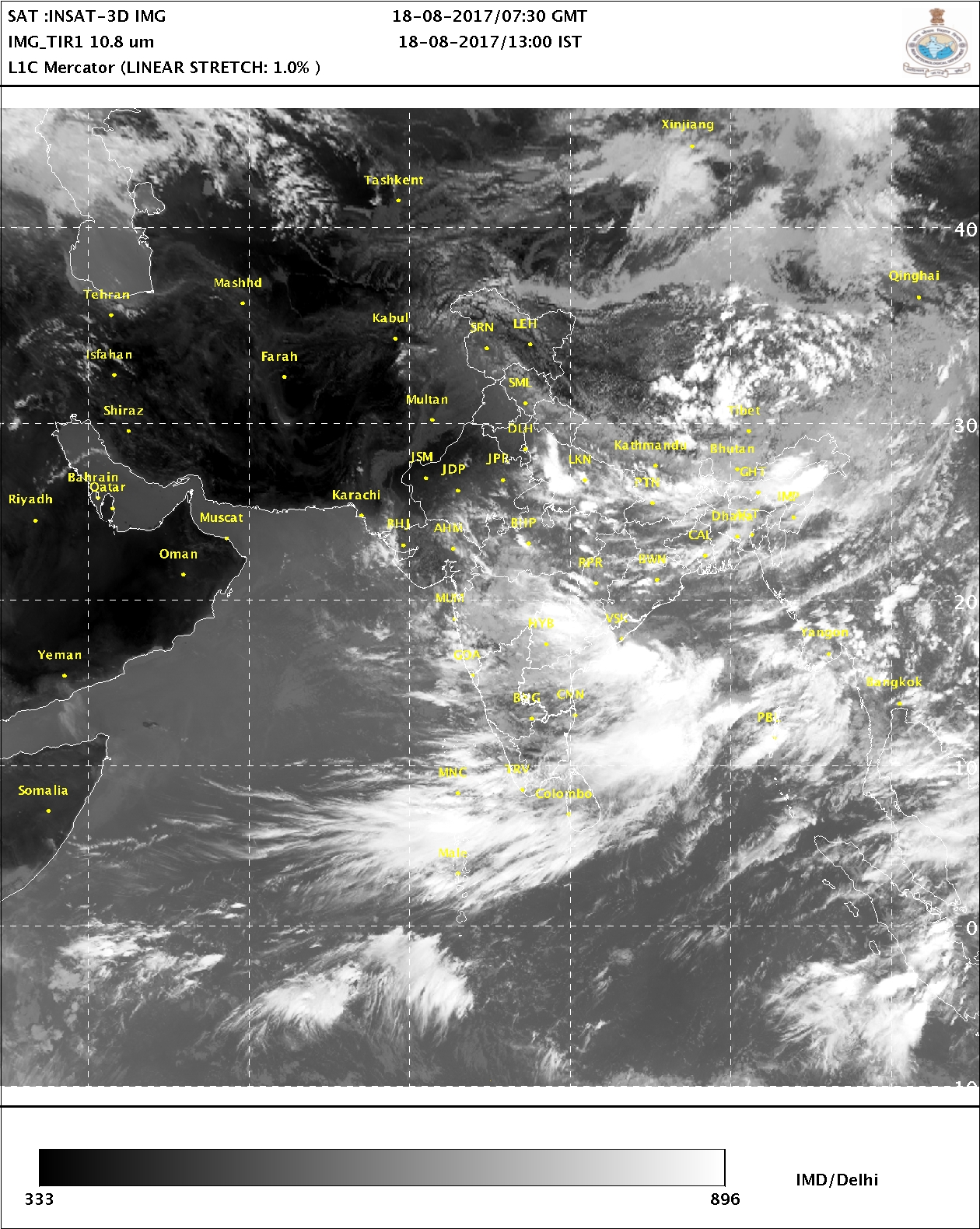 Satellite picture 18th August 2017 1300 hrs IST