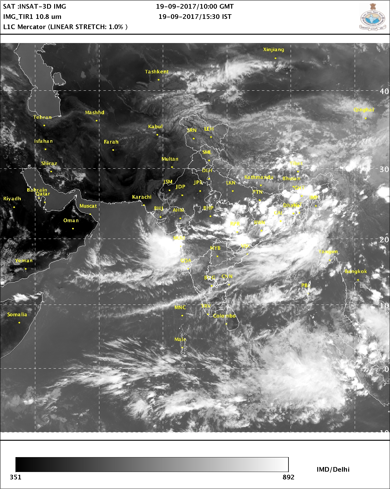Satellite Picture 03:30 pm showing cloud bands over Mumbai. Source: IMD