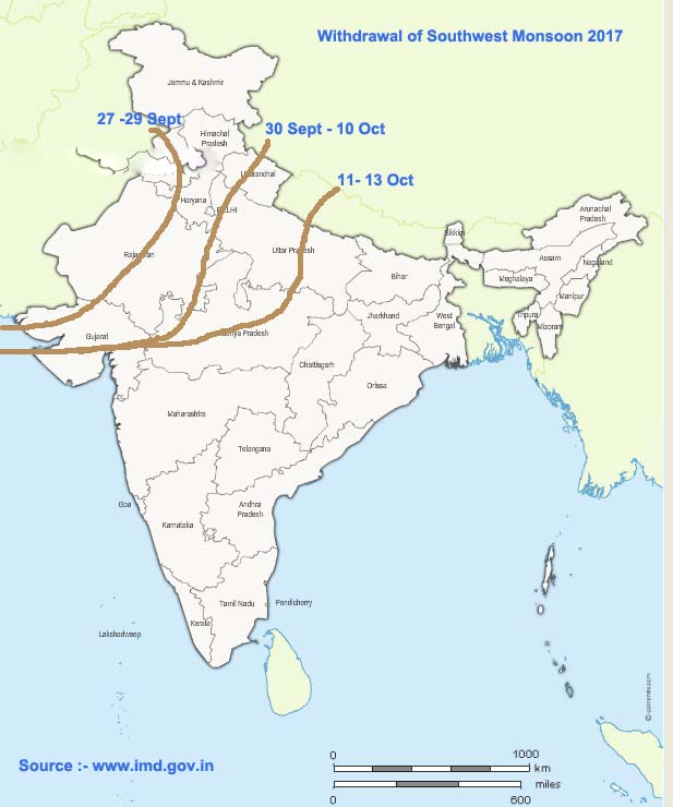Monsoon withdrawal map 13 October 2017
