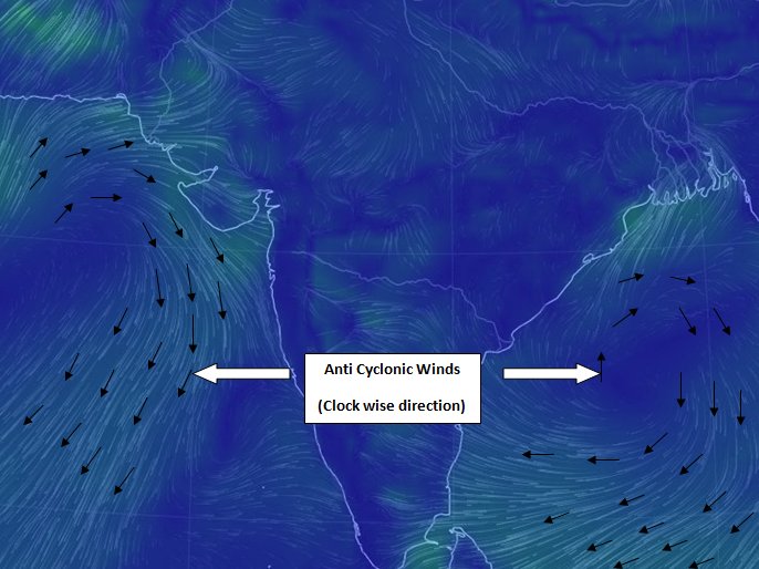 Anti Cyclones over Arabian Sea & Bay of Bengal